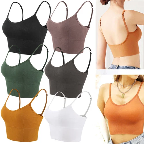 Women Strappy Sport Yoga Low U-Back Bralette Padded Bra Crop Top Cami Vest Tank - Picture 1 of 44