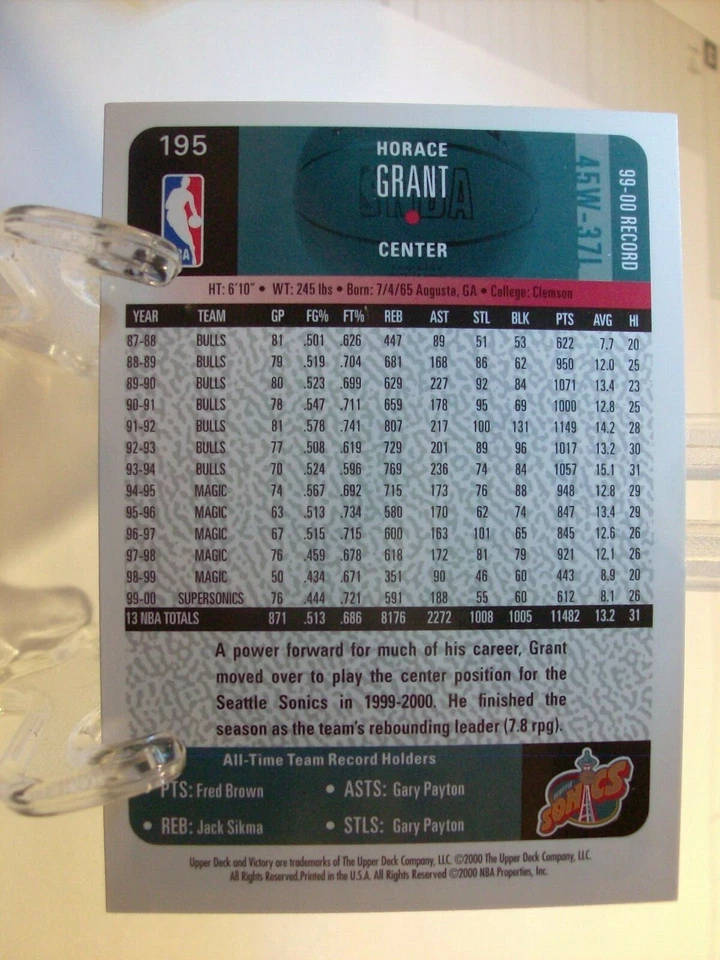 2000-01 Upper Deck Victory Basketball #195 Horace Grant (81789) - Image 2 of 2