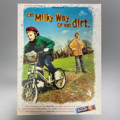 MILKY WAY CHOCOLATE RALEIGH DIRT CROSS BIKE 1997 VINTAGE RETRO WERBUNG