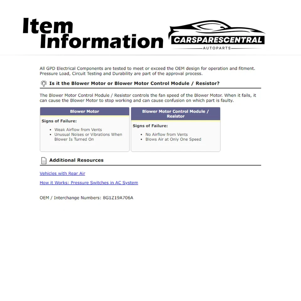 Resistencia de motor soplador de climatización para Mercury Sable 3,5 L 2008-2009 Foto 3 de 4