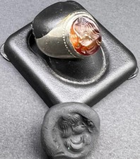 Roman Era Bactrian Greco King Head Engraved Intaglio Stamp Ring