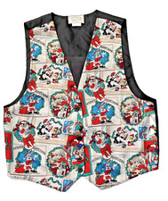 Vtg 90s Looney Tunes Christmas Vest Sz S/M Black Bugs Bunny Taz Sylvester Tweety