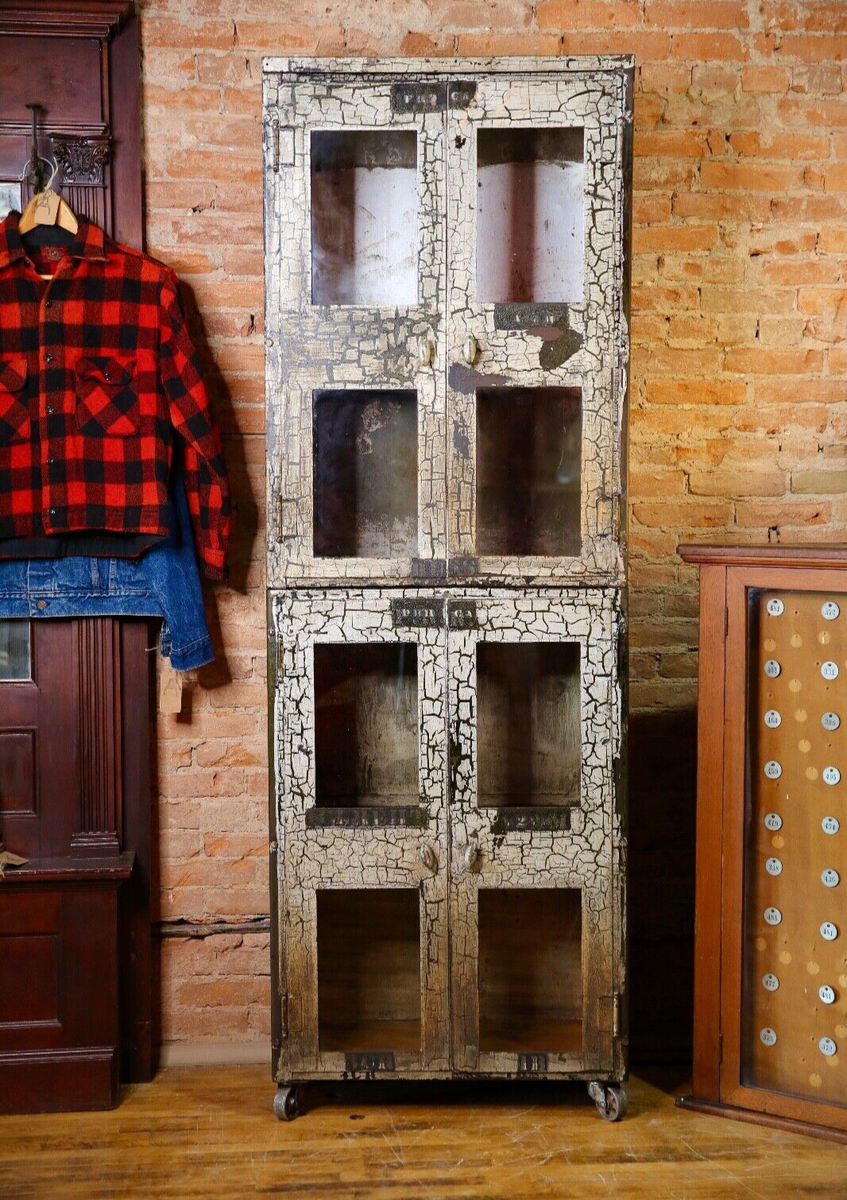 Antique Medical Cabinet metal apothecary glass display case