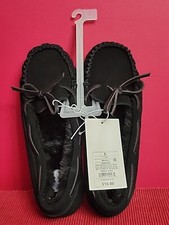 Stars Above Women's Faux Fur Moccasin Slippers, Black, Size 5 New with Tags