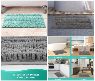 Super Soft & Absorbent Bathroom Rug Mat - 24"x17" Shaggy Chenille, Non-Slip Backing, Machine Washable (Gray) - View #10