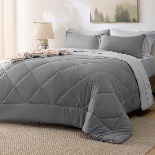 Comforter Set - 7 Pieces Reversible Comforters Size Bed Set, Queen 01 - Grey-image
