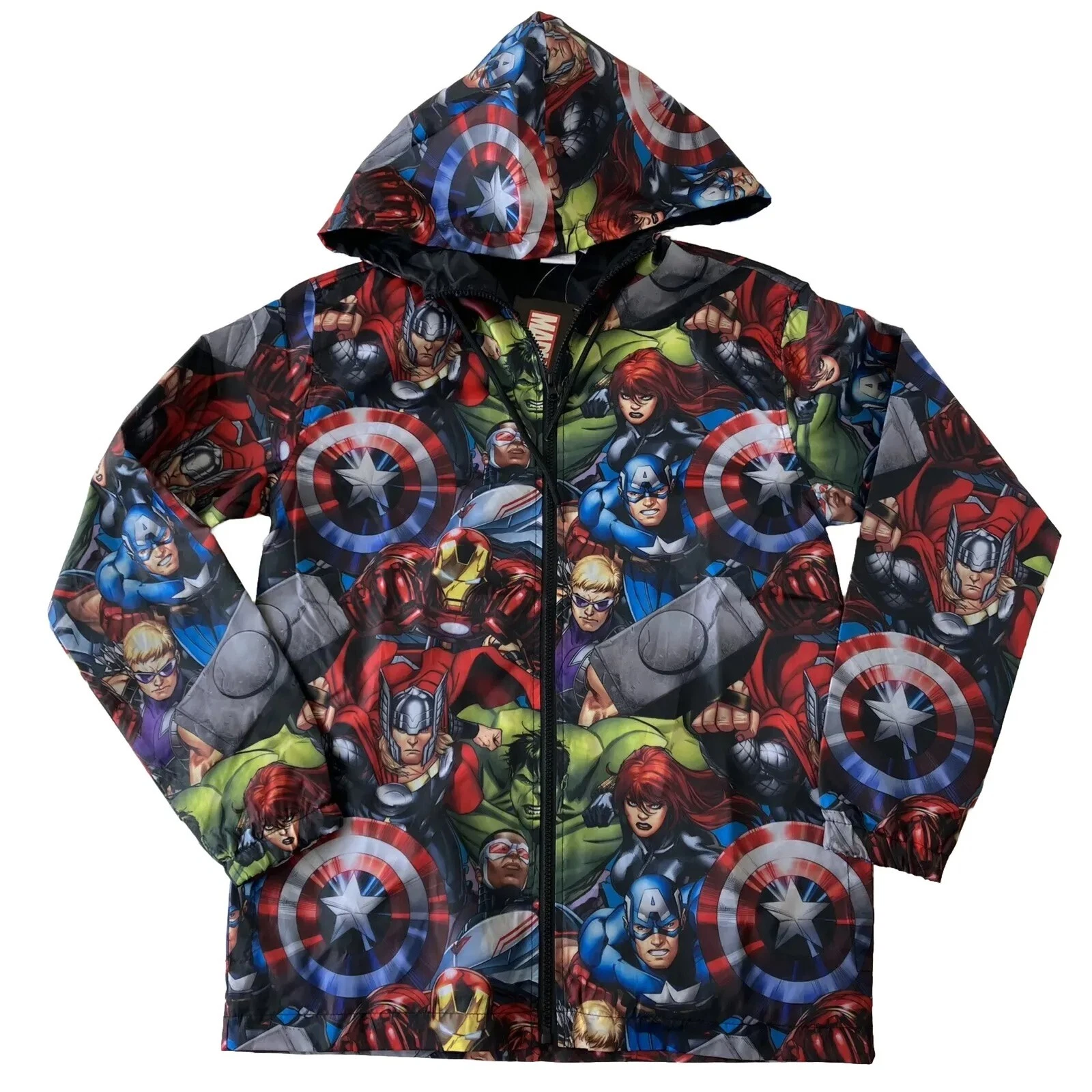 Mens MARVEL AVENGERS Lightweight Windbreaker - Full Zip Up, Print All Over