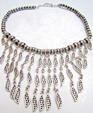 Vintage 18" Bib Silver Tone Dangle Beaded Metal Necklace 50 g.
