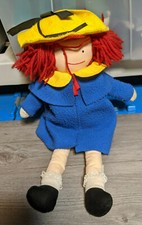 Vintage 1990 Madeline Plush Stuffed Doll 14 w/Blue Coat, Eden Toys