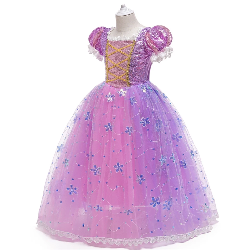 Girls Rapunzel Costume Princess Dress Up & Accessories for Birthday Fancy Party - Image 3 of 4