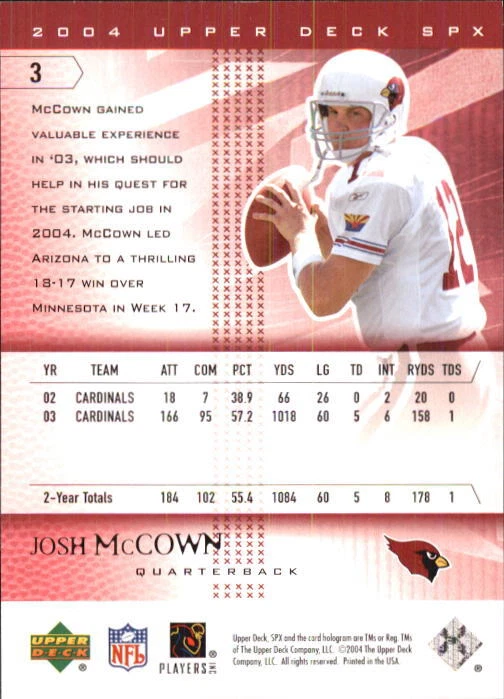 B3285- 2004 SPx #3 Josh McCown - NM-MT - Image 2 of 2