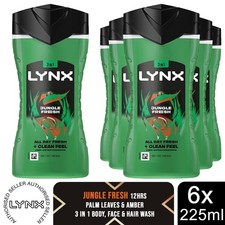 Lynx Jungle Fresh Shower Gel 225ml 6 Pack 3in1 Body Hair Face Wash Mens