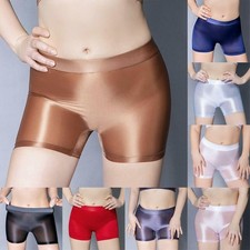 Women Sheer See-Through Underwear Stretch Oil Shiny Glossy Boxer Shorts Panties