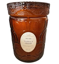 Leoben Vanilla Cedar 18 Oz Candle No 36 Soy Wax Blend Cut Glass Ambe Jar 1-Wick