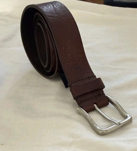Zara Man Brown Leather Belt Silver Buckle 107cm x 35mm Size 95
