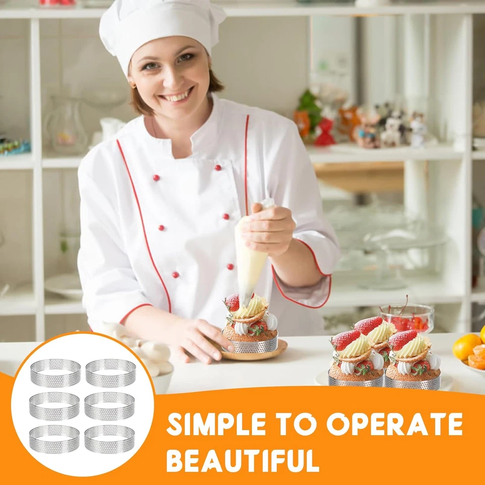 6 Pezzi 8 Cm Anello Microforato Crostata, Stampo Crostata Microforato in Acciaio - Immagine 4 di 4