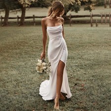 Mermaid Wedding Dresses Spaghetti Straps Slit Satin Backless Bridal Gown Vestido