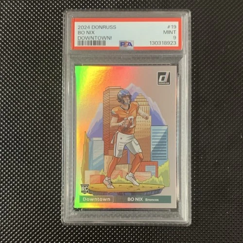 2024 Panini Donruss Downtown! Bo Nix #19 Rookie Broncos PSA 9