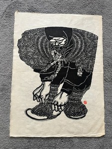 Vintage Japanese woodblock print of a farmer by Kojima Tokojiro