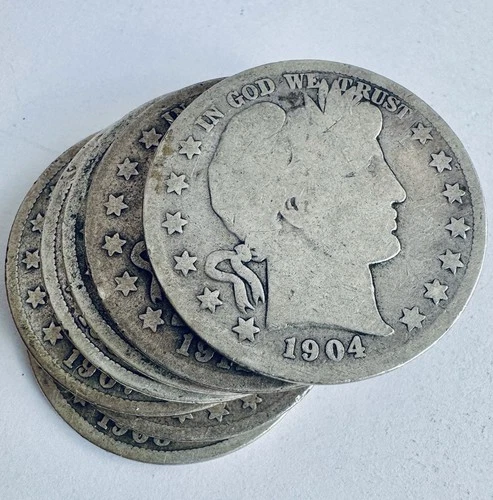 LOT Of 7 Silver Barber Half Dollar Coins 1900’s 1908 1902 Not Scrap 90%