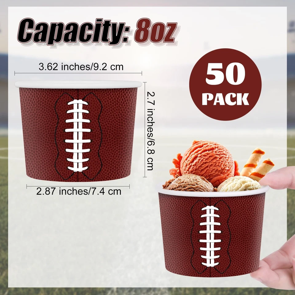 50 Pieces Football Snack Bowl 8oz Ice Cream Bowls for Snacks and Favors Footb... - Image 2 of 4