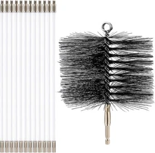 Wire Chimney Cleaning Brush with 1/4" NPT Fitting and 12 Rods, 6 Inch Round S...