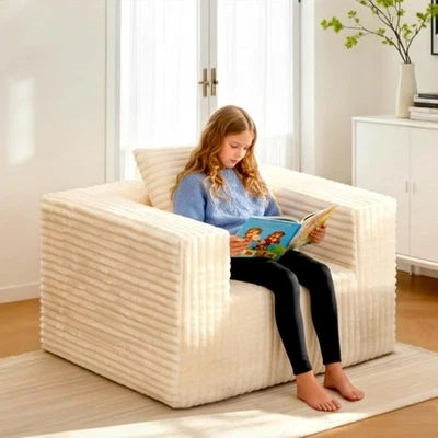 Sonovafurn Small No-Assembly Memory Foam Chair w/Pillow, Beige Corduroy Kid/Teen - Image 1 of 4