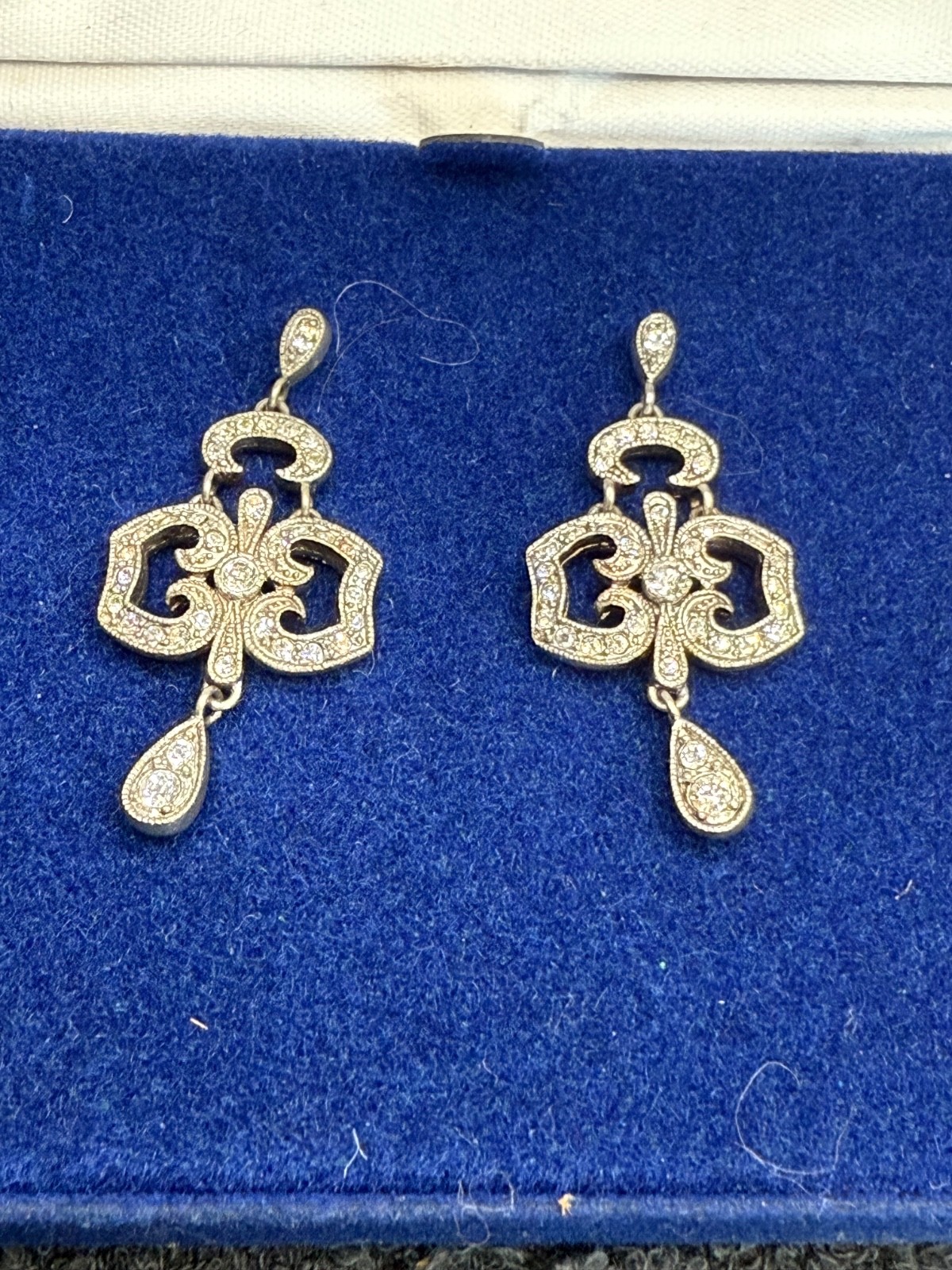 Camrose Kross Earrings Signed JBK  Rhinestone Pierced Jacqueline Kennedy Dangle