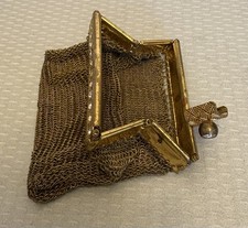 Art Deco Vintage Gold Mesh Coin Purse Rhinestone Expandable Frame Germany Bag 3"
