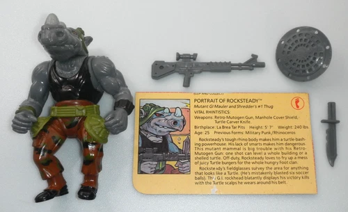 100% Complete 1988 Rocksteady Figure TMNT Teenage Mutant Ninja Turtles Vintage