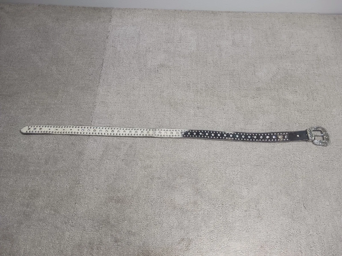 Women\'s Nocona Rhinestone Belt - To 2nd notch - Length= 39 Inches - Grey vintage NOCONA buckle belt STUDDED leather 40 western TOOLED  main image 3