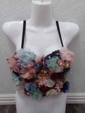 Flower Corset Bustier Crop Top Cami Tank Padded Bralette Push Up Bra Sz M 38