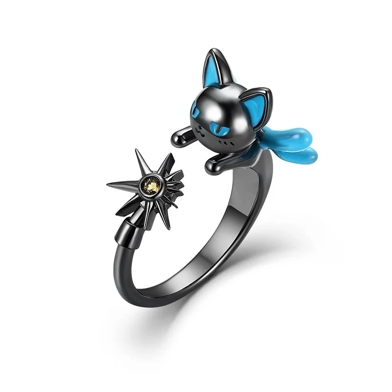 Cardcaptor Sakura‌ CERBERUS SPINEL SUN S925 Anillo de Plata Oro/Negro Joyería Regalos Foto 3 de 4