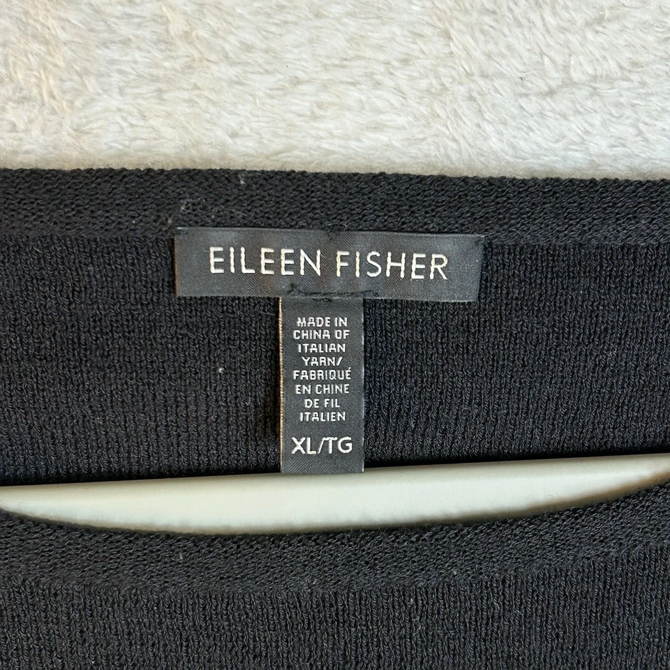 Eileen Fisher 100% Wool Top 3/4 Sleeve Round Neck Black Women Size XL Casual - Image 3 of 4