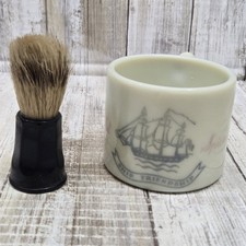 Vintage Old Spice Shulton Early American Milk Shaving Mug Ceramic & Opal Brush