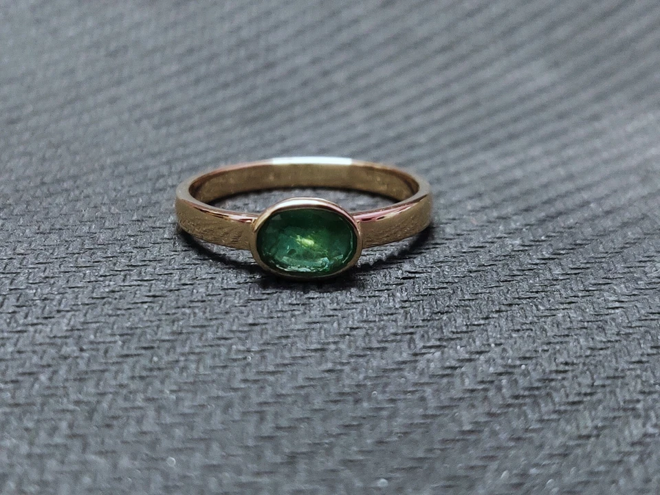 14K Gelbgold Smaragd Ring 0.9 Karat Smaragd Band Smaragd Zierliche Ring Damen - Bild 3 von 4