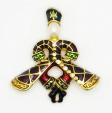 Designer JOAN RIVERS Dancing Russian Cossack Brooch Enamel Crystal Faux Pearl