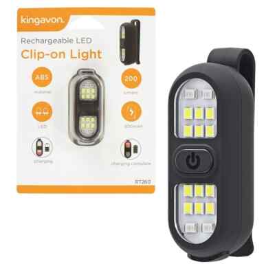 Wiederaufladbare LED Clip On Leuchte, hoch, mittel, niedrig, rot, blinkend rot und SOS