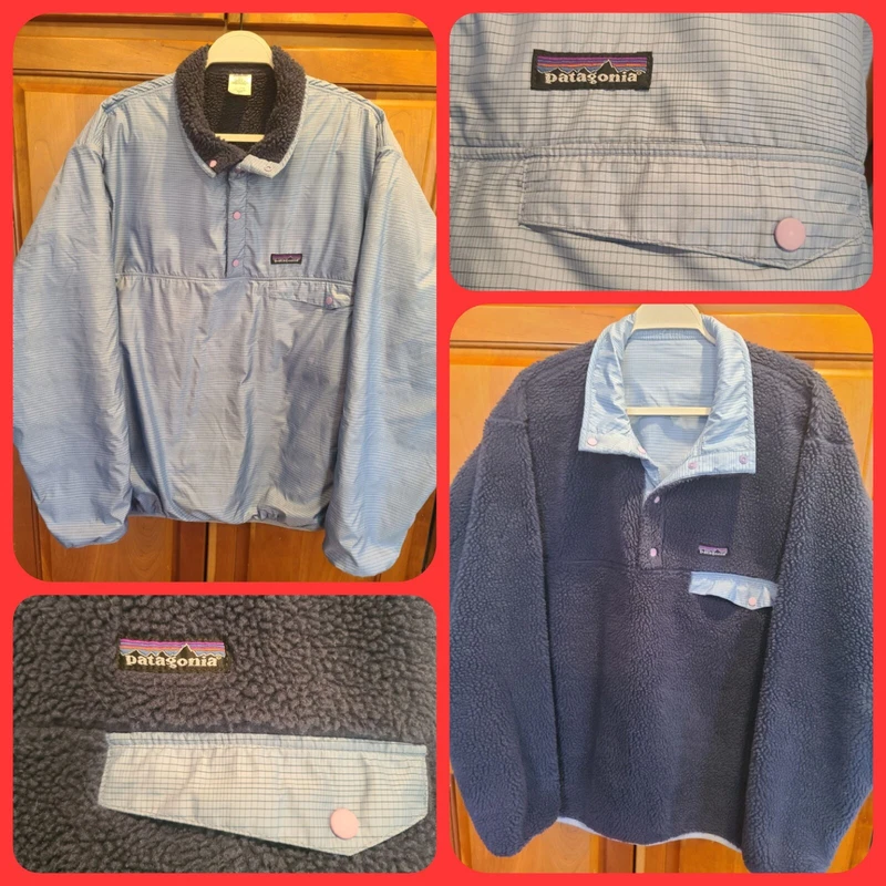 patagonia vintage deep pile snap-t glissade reversible lined pullover jacket