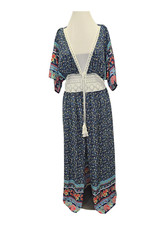 NWT Cupshe Bathing Suit Cover Up Robe Size Small Tie Front Blue Multi