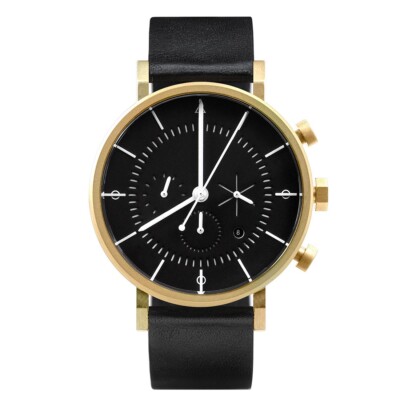 AARK Eon Gold Chronograph Quarz Stahl Gold Schwarz Leder Herrenuhr