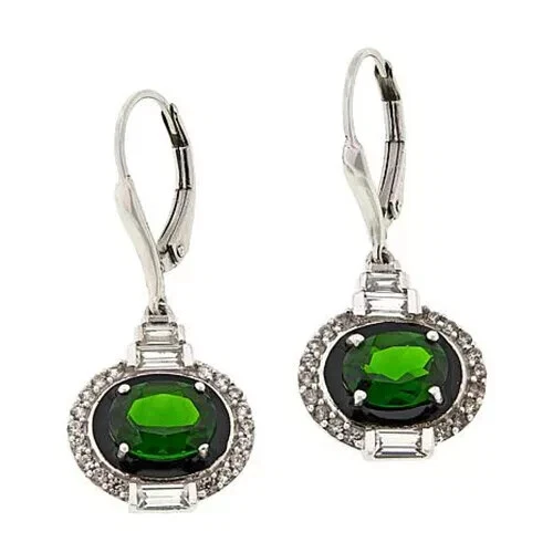 Pendientes colgantes ovalados de circón blanco y diopsido de cromo esterlina HSN Rarities Foto 2 de 2