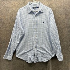 Vintage Ralph Lauren Shirt Mens Large Blue Button Down Preppy Dress Slim Gingham