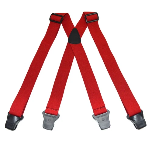Brimarc Men's Elasticated Airport Braces with Plastic Clips, 1.5" wide - Red