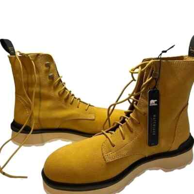 Sorel Hi Line Lace-Up Waterproof Leather Platform Boots Geo Yellow/Jet 8.5 NWB