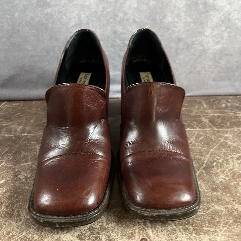 Vintage CHARLES DAVID Brown Leather Block Heels Shoes Womens 37 Made In Italy - Image 2 of 4