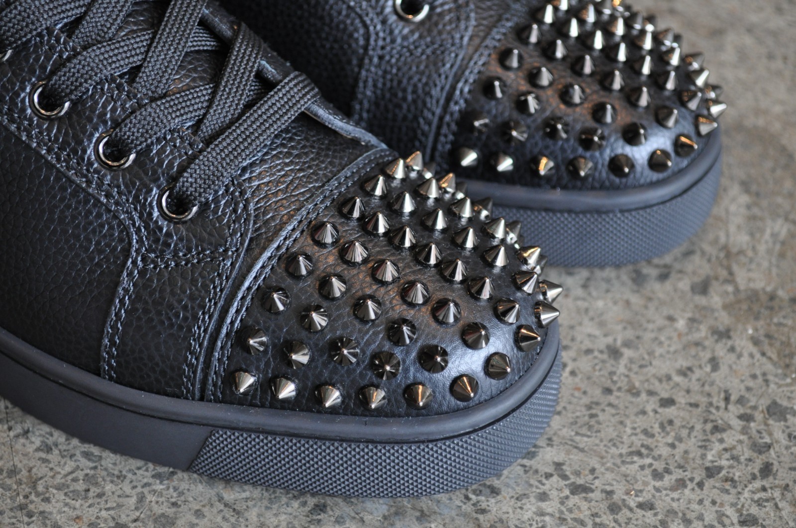 Christian Louboutin Lou Spikes Flat Calf Graine High Top - Black 40 EUR image 6