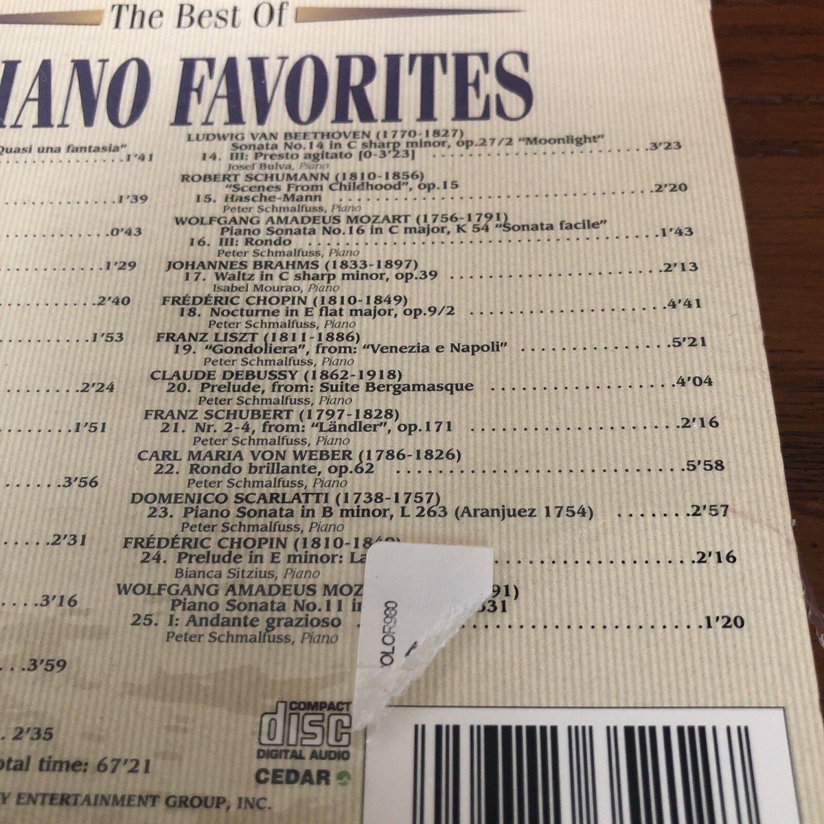 The Best of 25 Piano Favorites (CD, May-2001, Madacy) for The Best of 25 Piano Favorites (CD, May-2001, Madacy) for