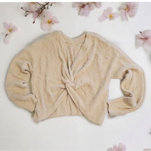 Hollister Cozy Twist-Front Cropped Sweater in Beige Women's XS - Picture 2 of 10