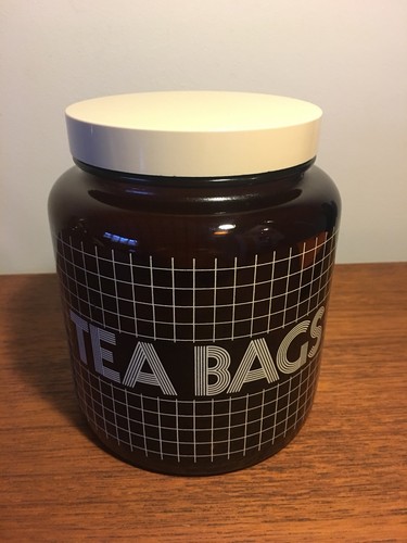 vintage tea bags storage canister jarclp amber brown not tea
